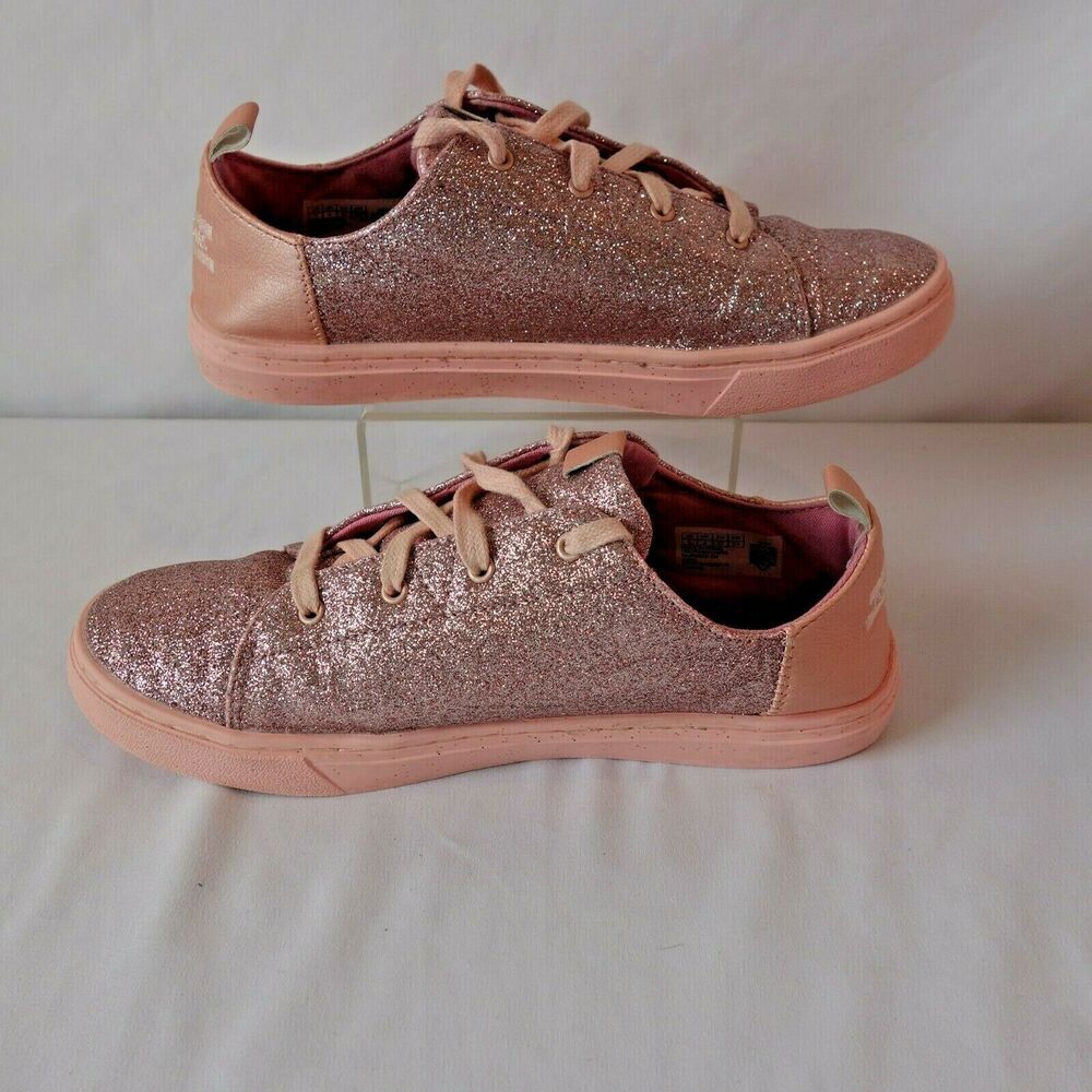TOMS Pink Sparkle Lenny Lace Up Shoe Sneaker Youth Size 5 - Picture 4 of 7